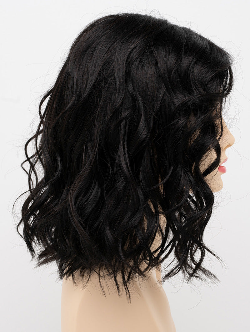 profile side of a medium Kinner Beauty Wigs wig for woman on mannequin head