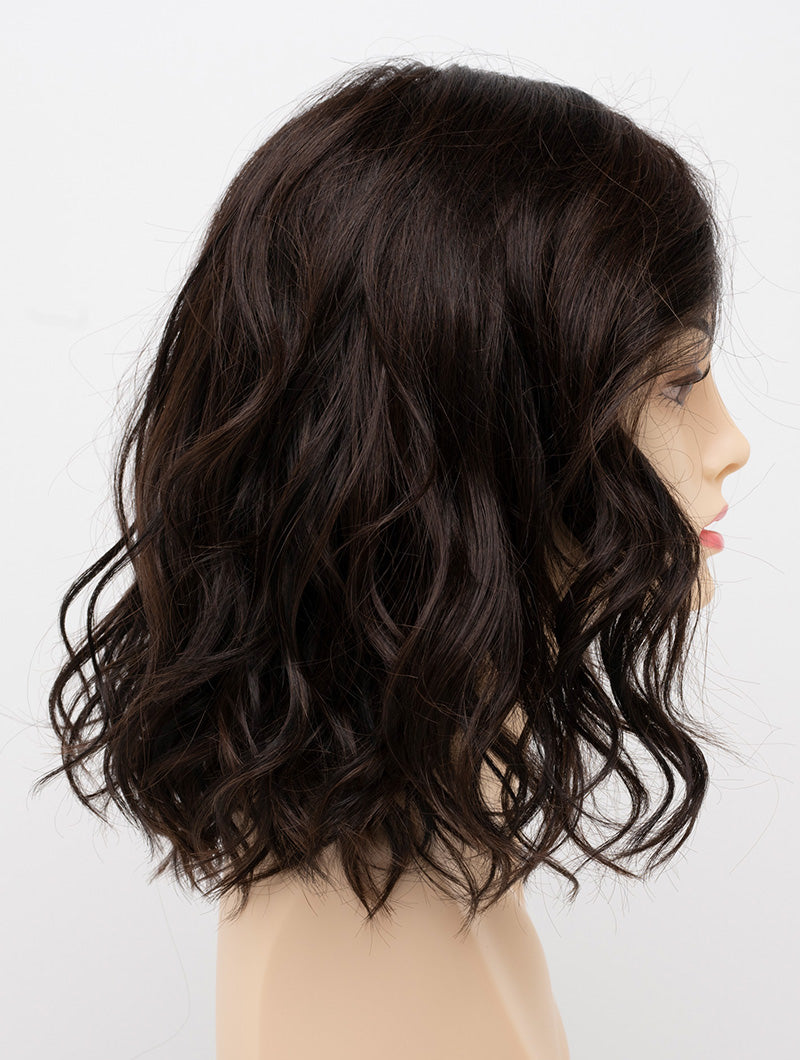 profile side of a medium Kinner Beauty Wigs wig for woman on mannequin head