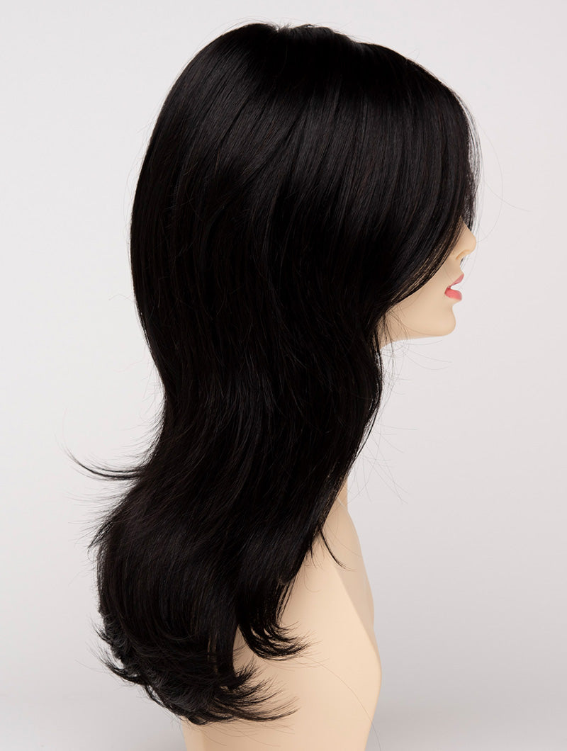 profile side of a long Kinner Beauty Wigs wig for woman on mannequin head