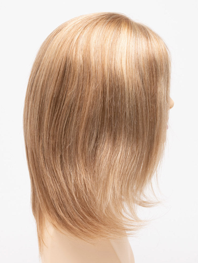 profile side of a medium Kinner Beauty Wigs wig for woman on mannequin head
