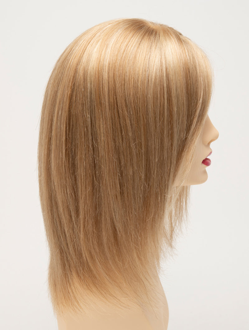 profile side of a medium Kinner Beauty Wigs wig for woman on mannequin head