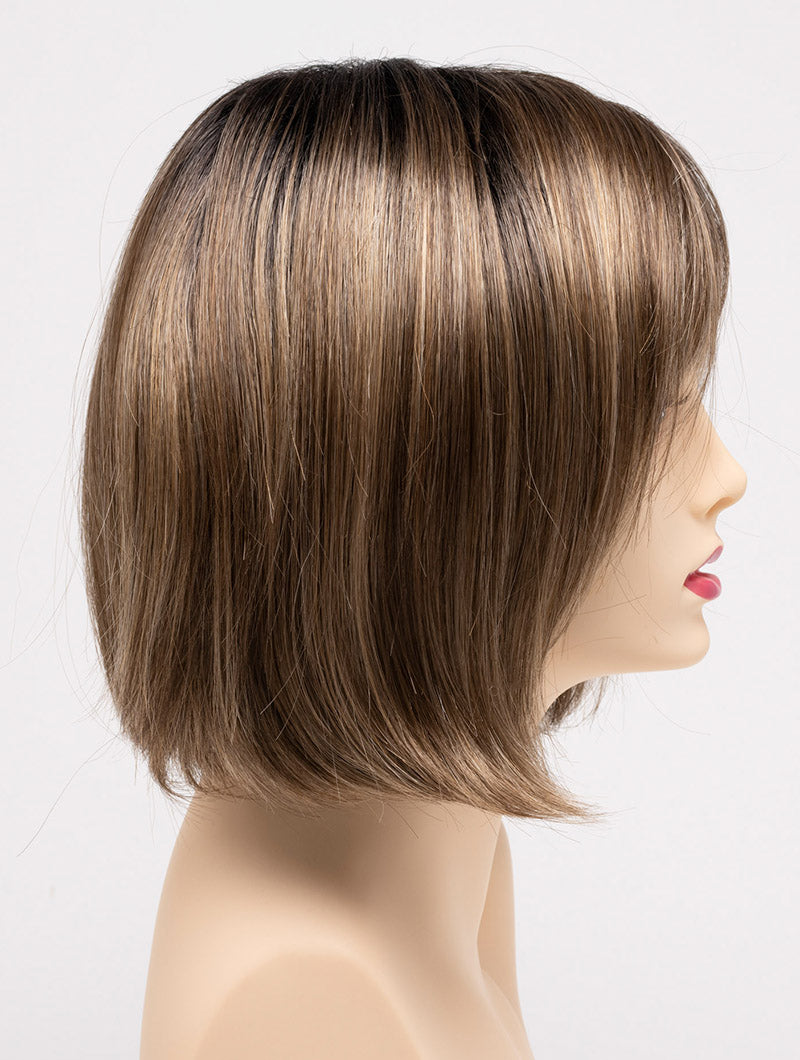 profile side of a short Kinner Beauty Wigs wig on woman head