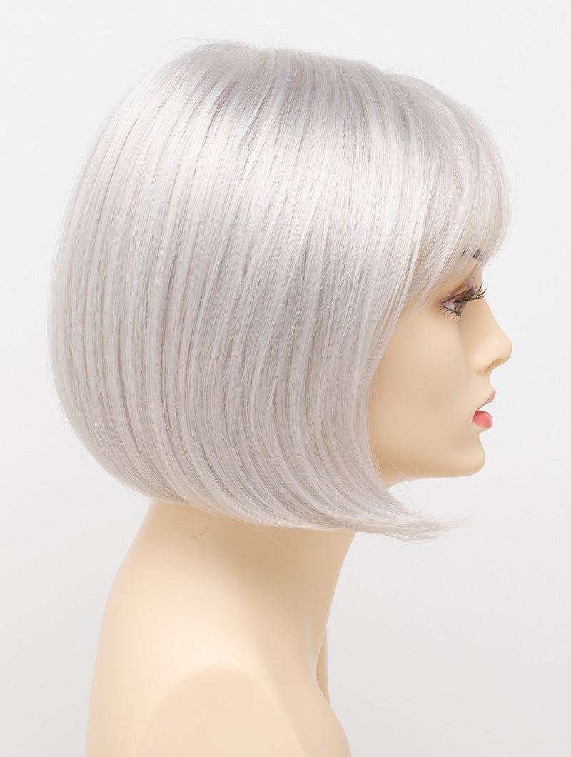 profile side of a short Kinner Beauty Wigs wig on woman head