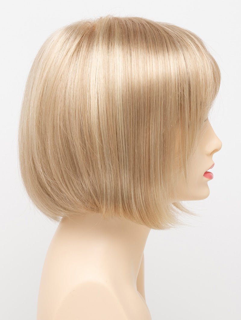 profile side of a short Kinner Beauty Wigs wig on woman head