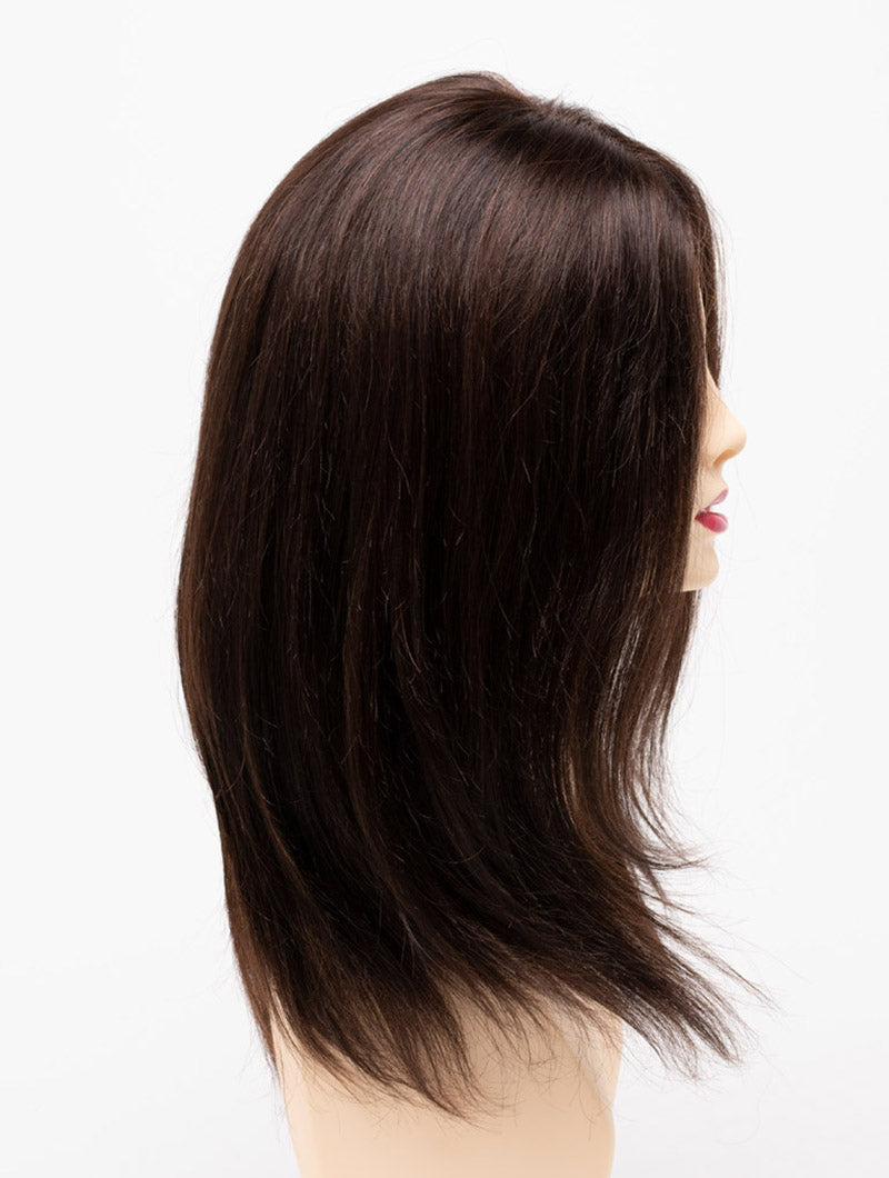 profile side of a long Kinner Beauty Wigs wig for woman on mannequin head