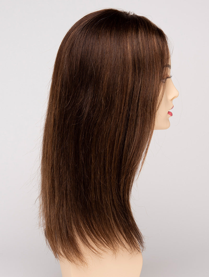 profile side of a long Kinner Beauty Wigs wig for woman on mannequin head