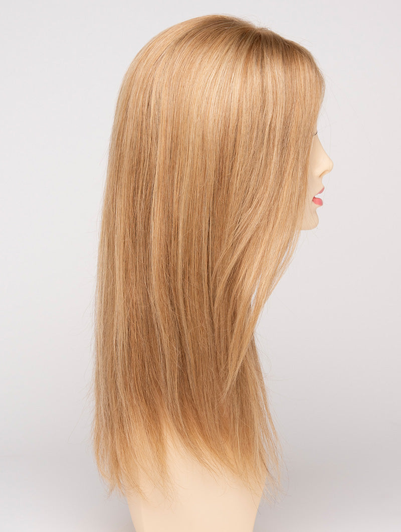 profile side of a long Kinner Beauty Wigs wig for woman on mannequin head