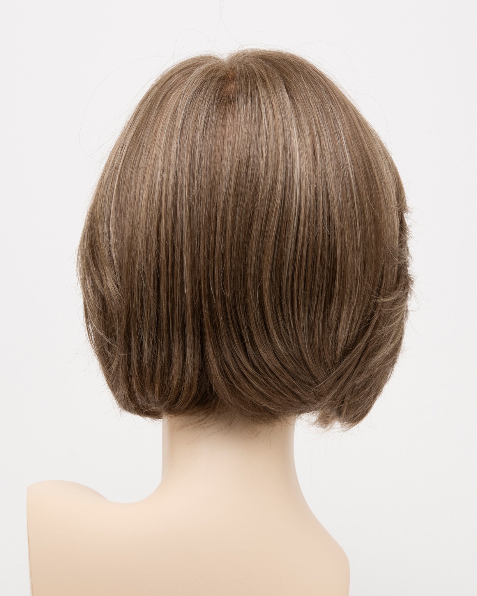 back side of a short wig Kinner Beauty Wigs for woman on mannequin head 