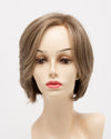 front side of a short Kinner Beauty Wigs wig for woman on mannequin head 