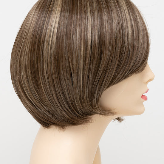 profile side of a short Kinner Beauty Wigs wig for woman on mannequin head 