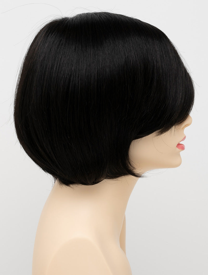 profile side of a short Kinner Beauty Wigs wig for woman on mannequin head 