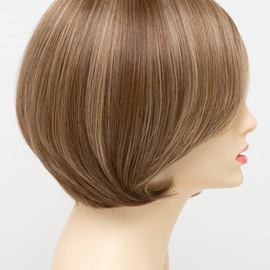 profile side of a short Kinner Beauty Wigs wig for woman on mannequin head 