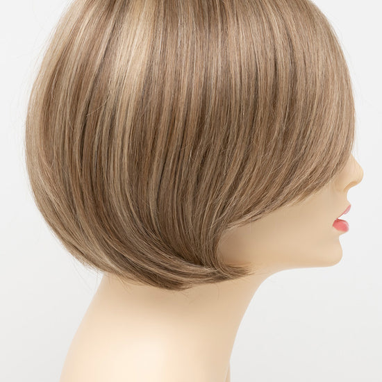 profile side of a short Kinner Beauty Wigs wig for woman on mannequin head 