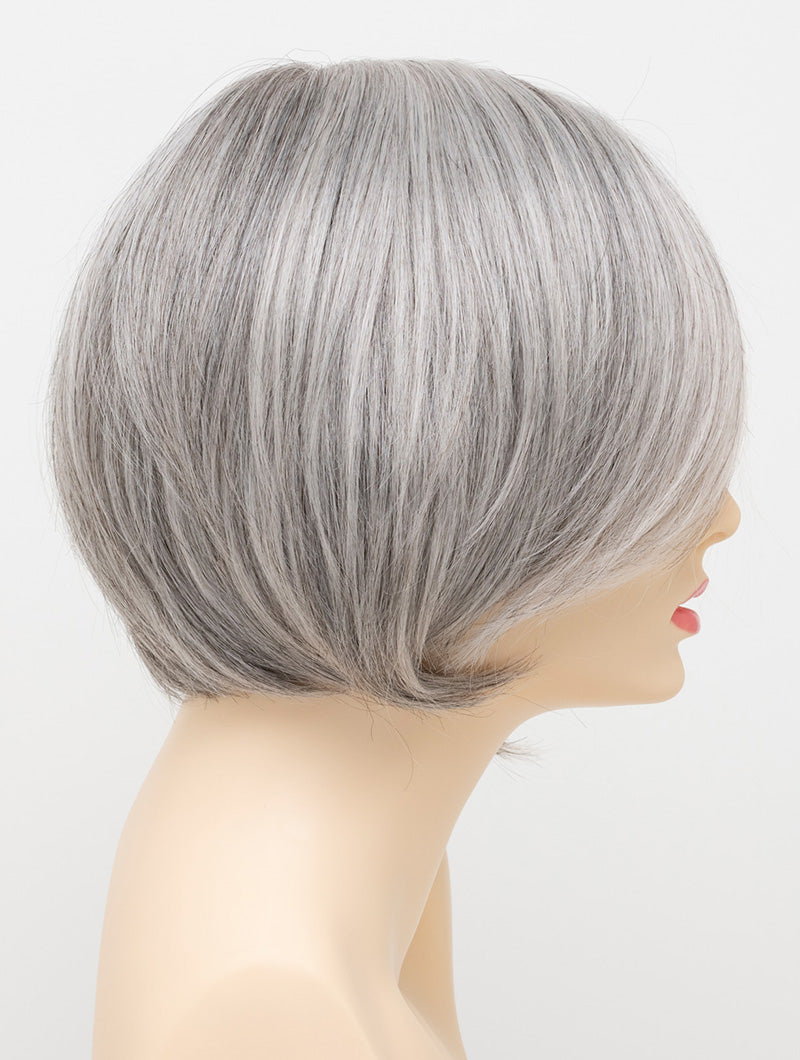 profile side of a short Kinner Beauty Wigs wig for woman on mannequin head 