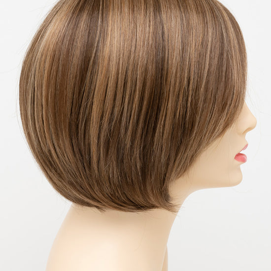 profile side of a short Kinner Beauty Wigs wig for woman on mannequin head 