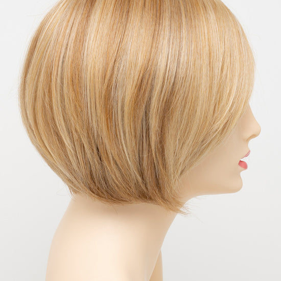 profile side of a short Kinner Beauty Wigs wig for woman on mannequin head 