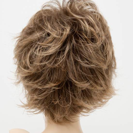 back side of a short wig Kinner Beauty Wigs for woman on mannequin head 