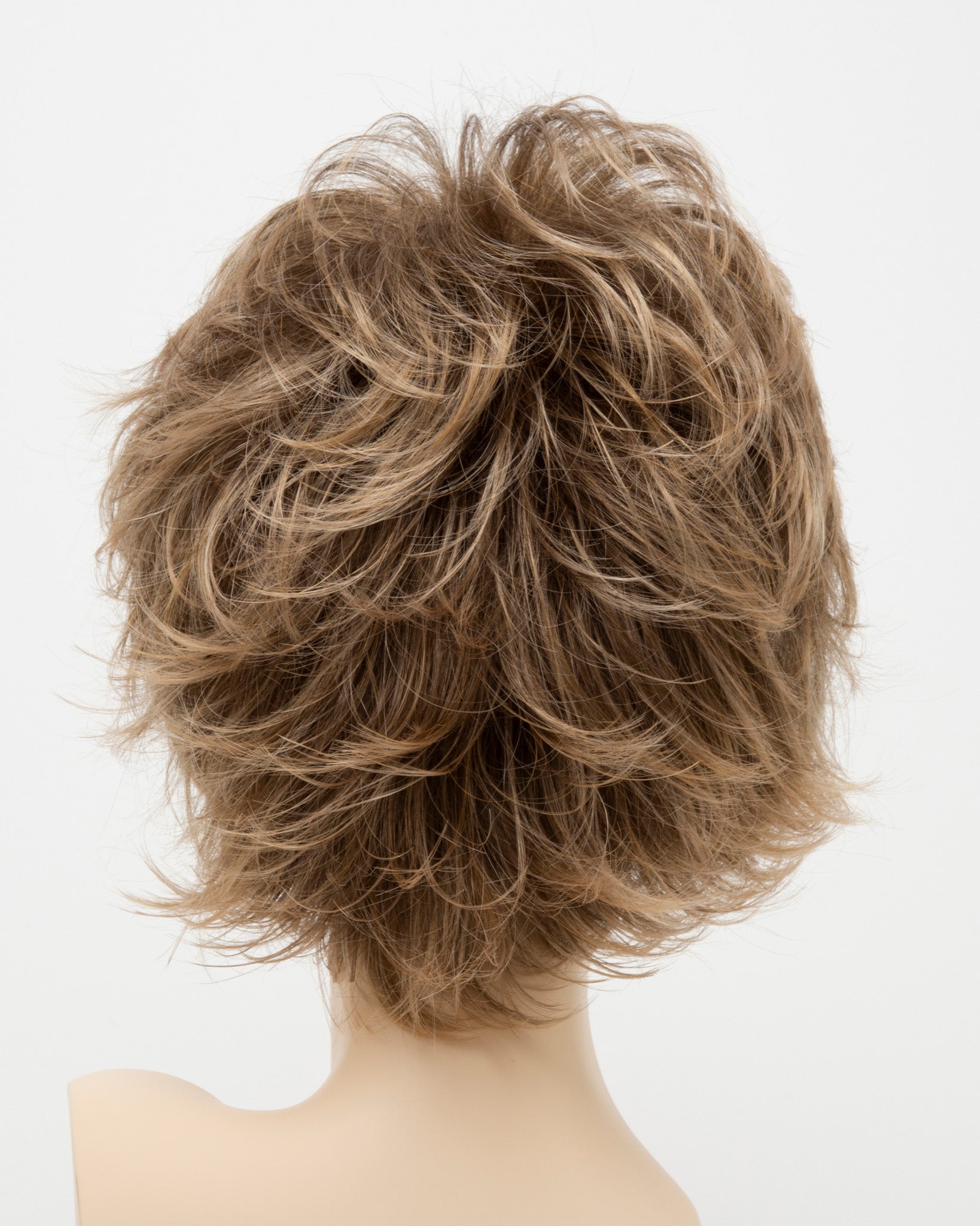 back side of a short wig Kinner Beauty Wigs for woman on mannequin head 