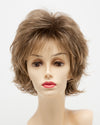 front side of a short Kinner Beauty Wigs wig for woman on mannequin head 