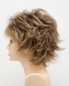 profile side of a short Kinner Beauty Wigs wig for woman on mannequin head 