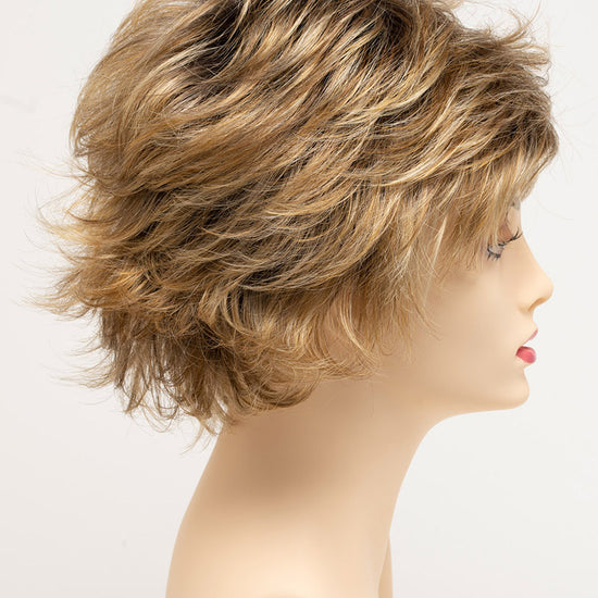 profile side of a short Kinner Beauty Wigs wig for woman on mannequin head 