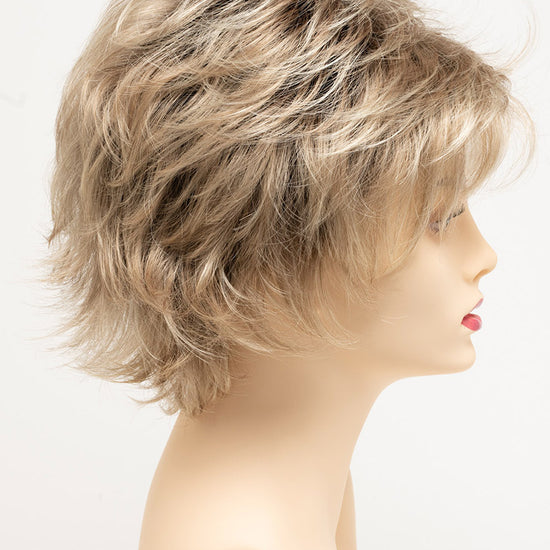 profile side of a short Kinner Beauty Wigs wig for woman on mannequin head 