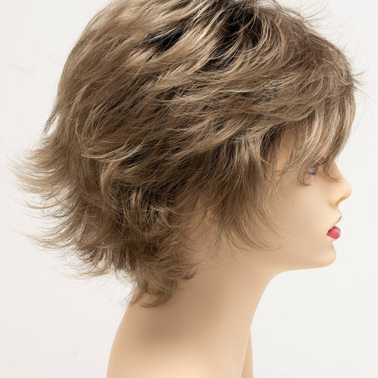 profile side of a short Kinner Beauty Wigs wig for woman on mannequin head 