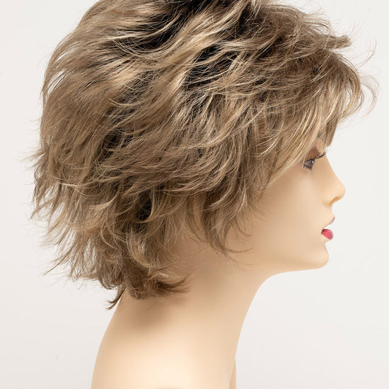 profile side of a short Kinner Beauty Wigs wig for woman on mannequin head 