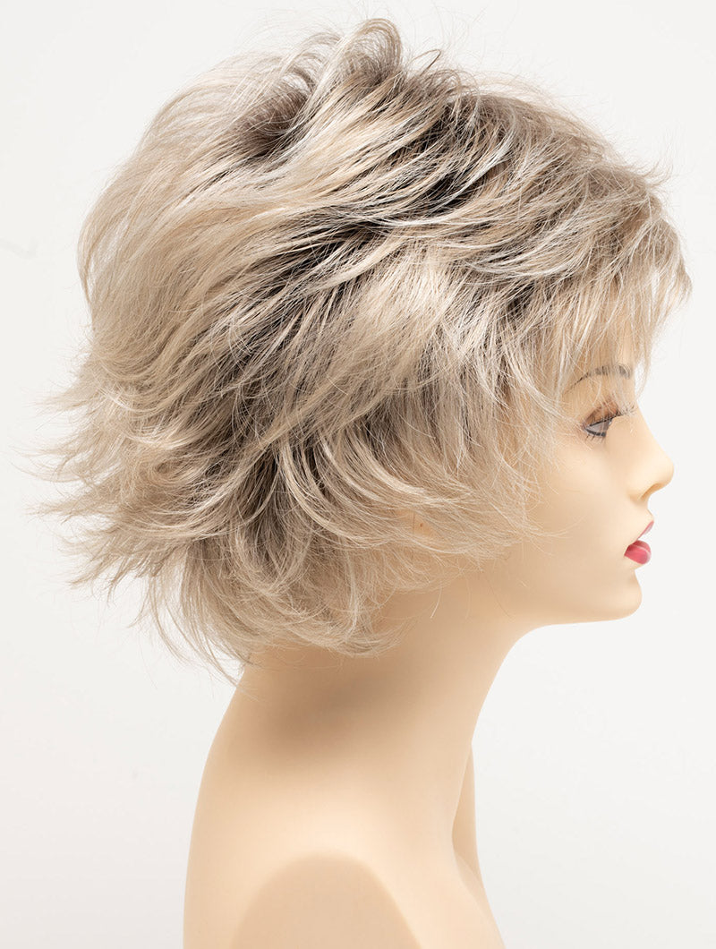 profile side of a short Kinner Beauty Wigs wig for woman on mannequin head 