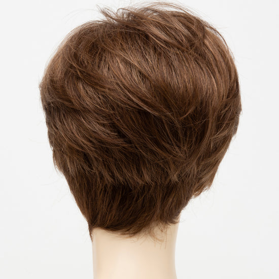 back side of a short wig Kinner Beauty Wigs for woman on mannequin head 