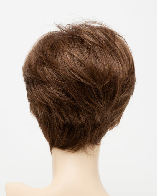 back side of a short wig Kinner Beauty Wigs for woman on mannequin head 