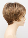 profile side of a short Kinner Beauty Wigs wig for woman on mannequin head 