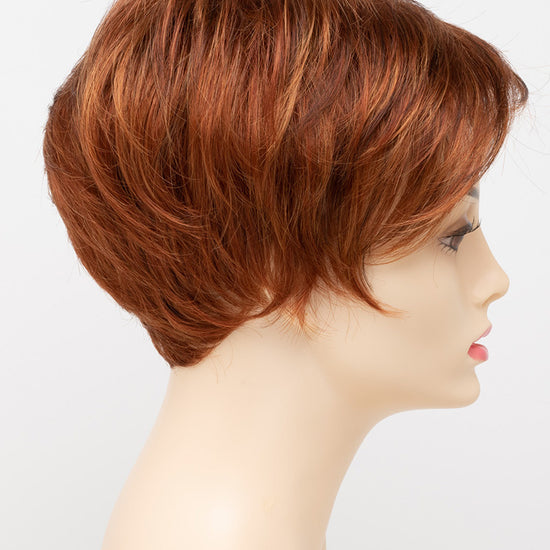 profile side of a short Kinner Beauty Wigs wig for woman on mannequin head 