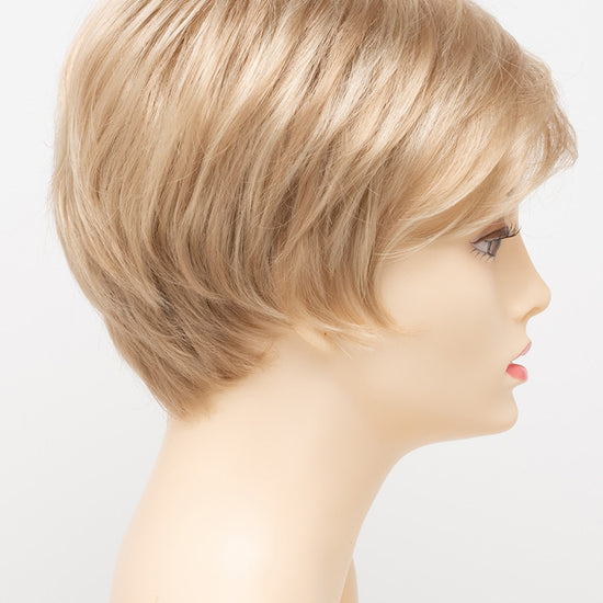 profile side of a short Kinner Beauty Wigs wig for woman on mannequin head 