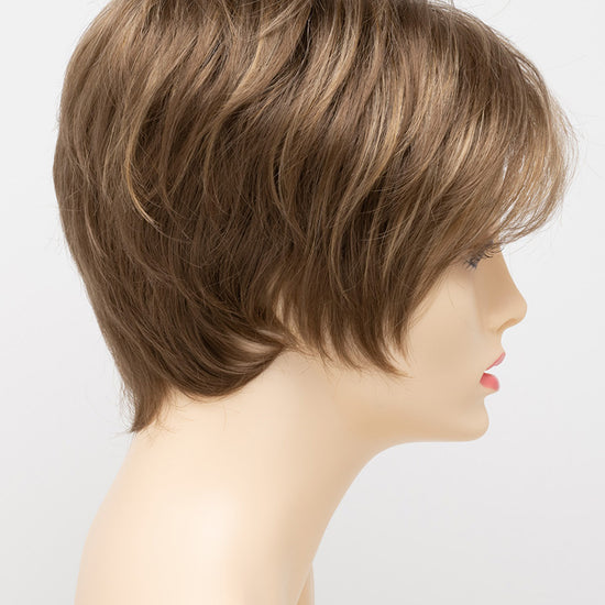 profile side of a short Kinner Beauty Wigs wig for woman on mannequin head 