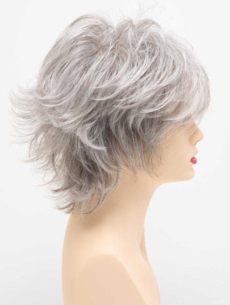 profile side of a short Kinner Beauty Wigs wig for woman on mannequin head 