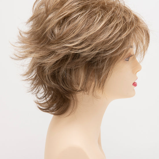 profile side of a short Kinner Beauty Wigs wig for woman on mannequin head 