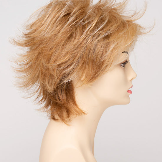 profile side of a short Kinner Beauty Wigs wig for woman on mannequin head 