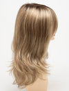 profile side of a long Kinner Beauty Wigs wig for woman on mannequin head 