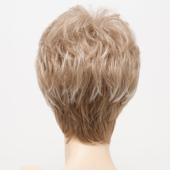 back side of a short wig Kinner Beauty Wigs for woman on mannequin head 