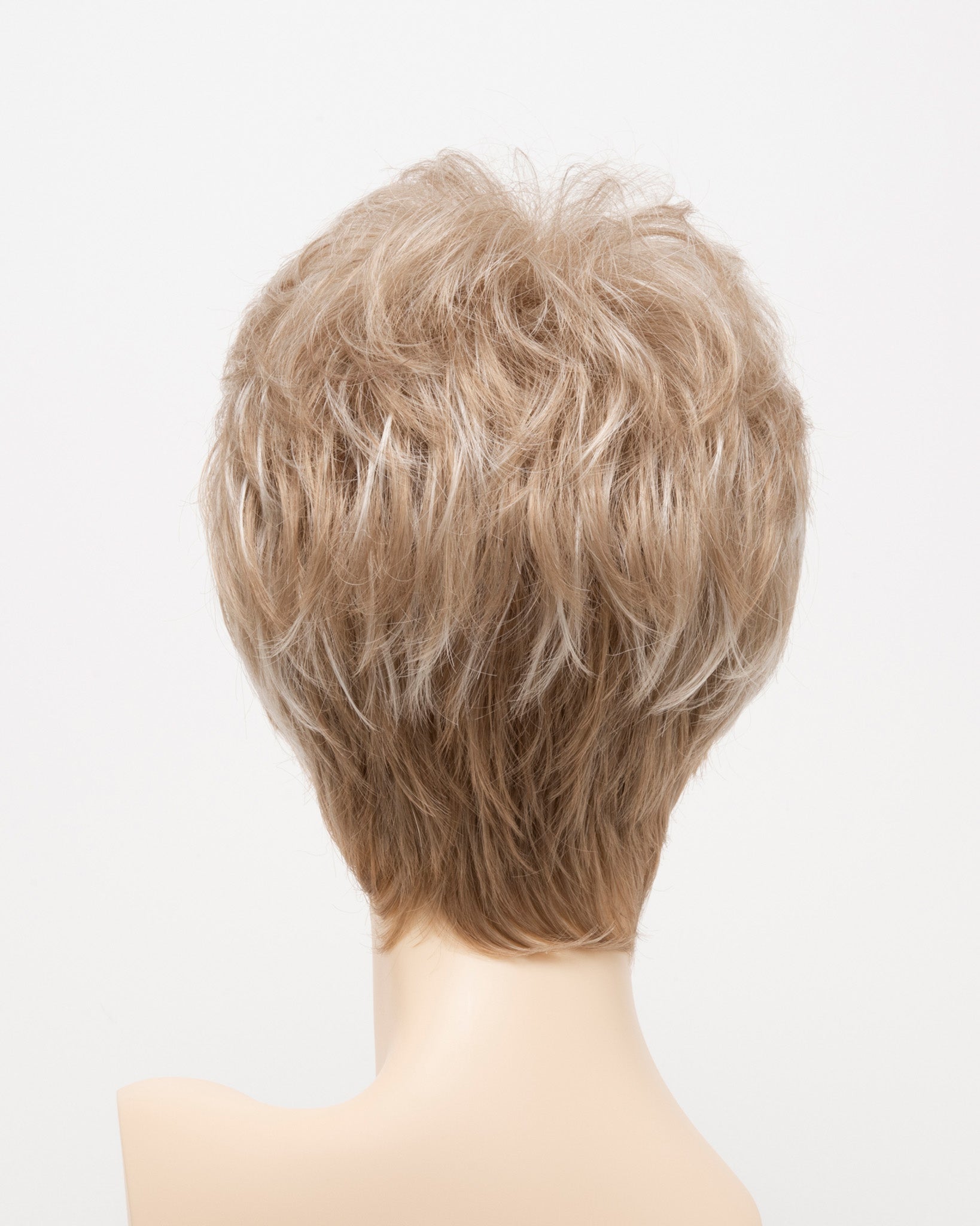 back side of a short wig Kinner Beauty Wigs for woman on mannequin head 