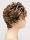 profile side of a short Kinner Beauty Wigs wig on woman head 