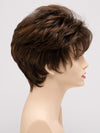 profile side of a short Kinner Beauty Wigs wig on woman head 