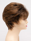 profile side of a short Kinner Beauty Wigs wig on woman head 