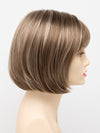 profile side of a short Kinner Beauty Wigs wig on woman head 