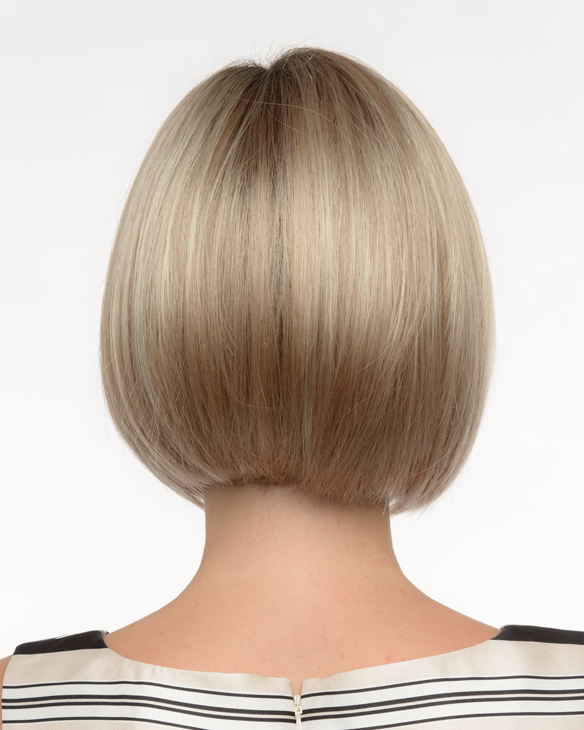 back side of a short wig Kinner Beauty Wigs for woman on mannequin head 