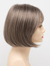 profile side of a short Kinner Beauty Wigs wig on woman head 