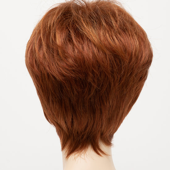 back side of a short wig Kinner Beauty Wigs for woman on mannequin head 