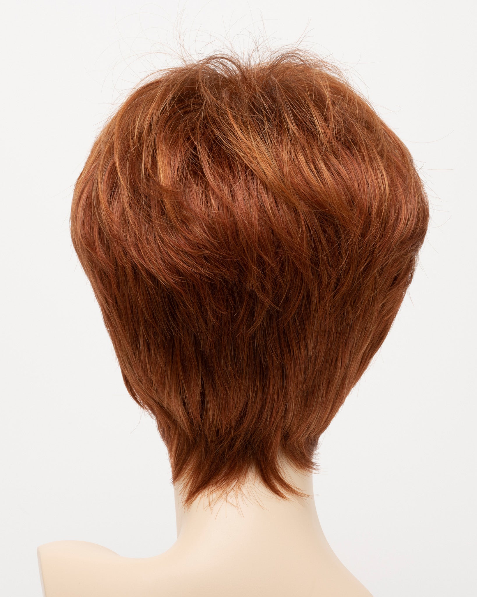 back side of a short wig Kinner Beauty Wigs for woman on mannequin head 