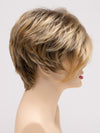 profile side of a short Kinner Beauty Wigs wig on woman head 